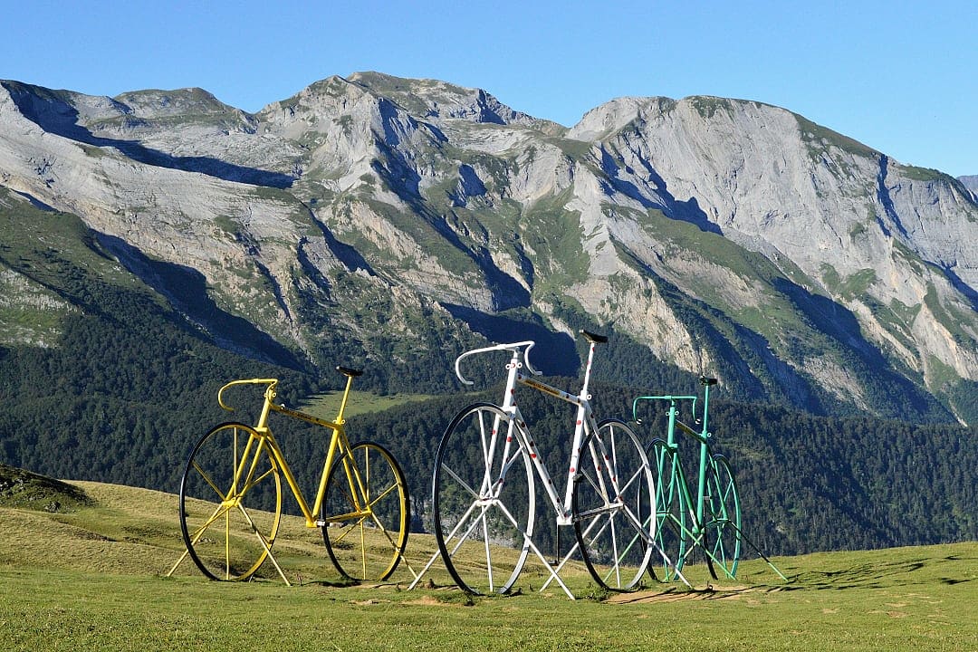 Bike sculptures at Col d'Aubisque in the Pyrenees