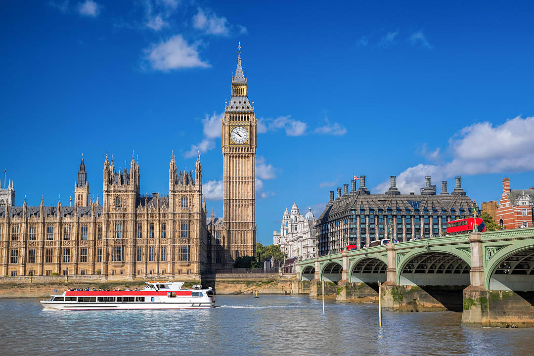 Big Ben and Parliament across the Thames in London, England