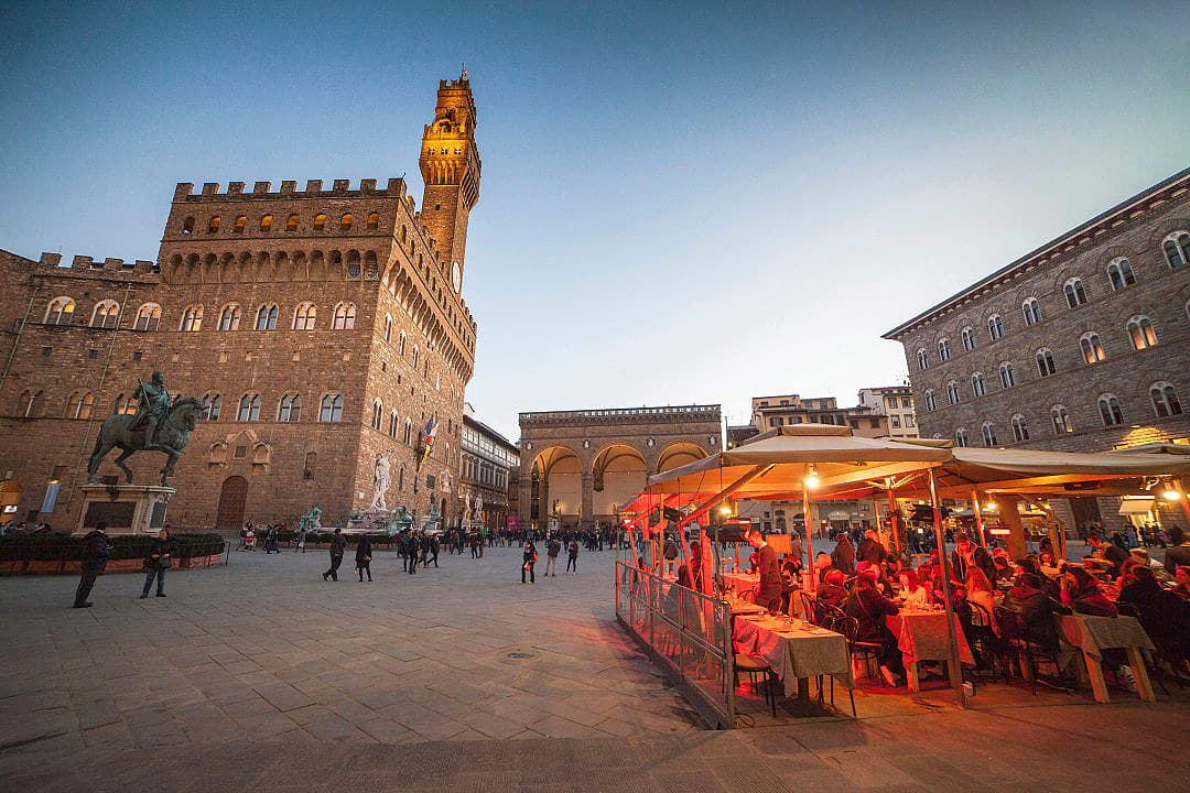 Restaurant in Piazza della Signoria, Florence, Italy.