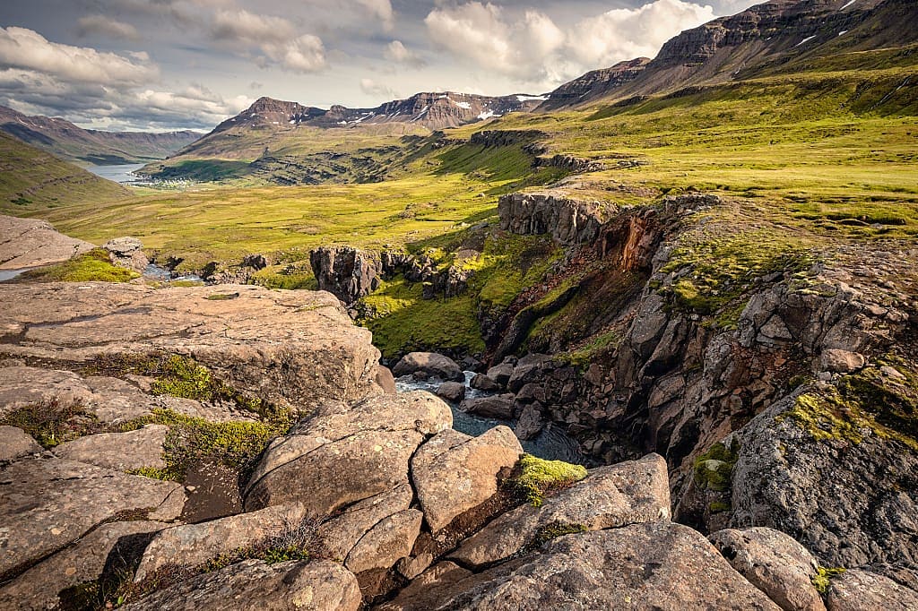 Landscape en route to the village of Seydisfjordur in the Icelandic East Fjords