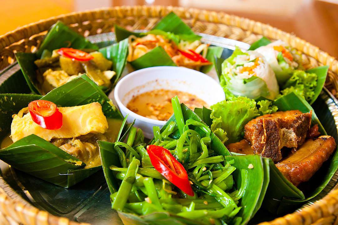 Salad with amok fish dish, Cambodia