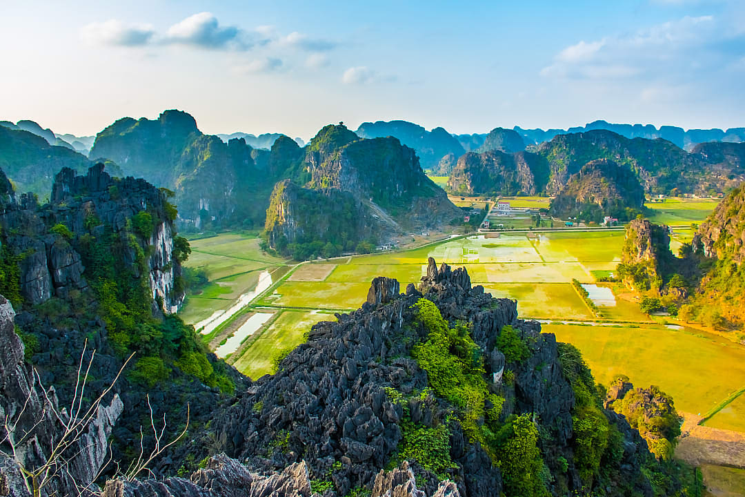 Ninh Binh at sunrise in Vietnam.