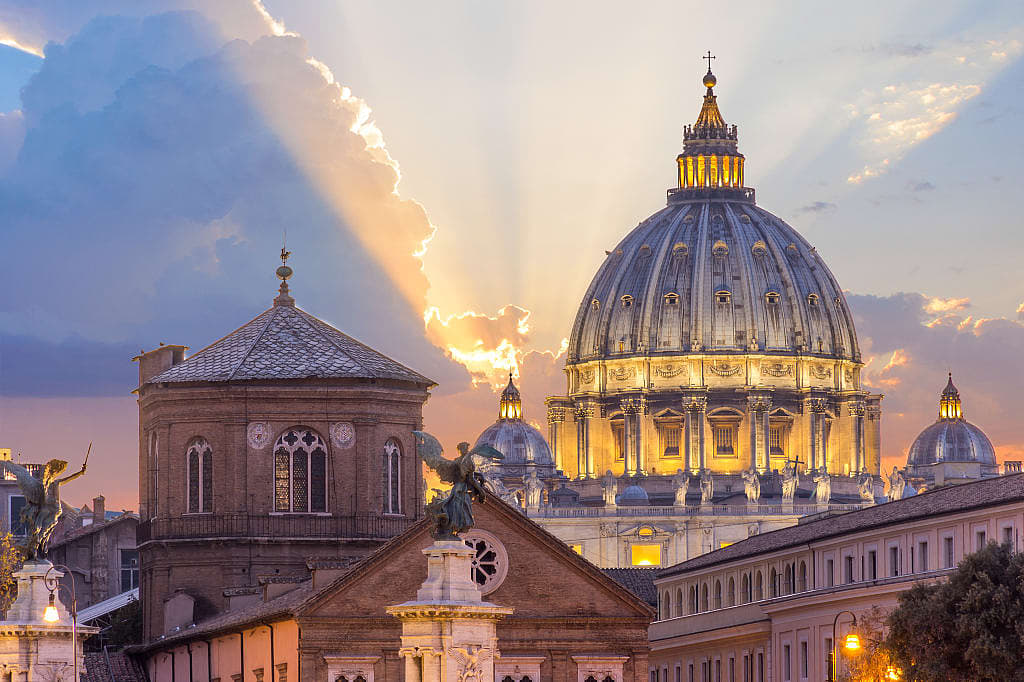 The Dome of St Peter's Basilica in Rome, Italy