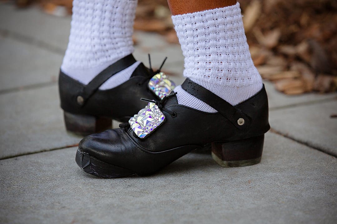 Traditional Irish dance shoes with jewel.
