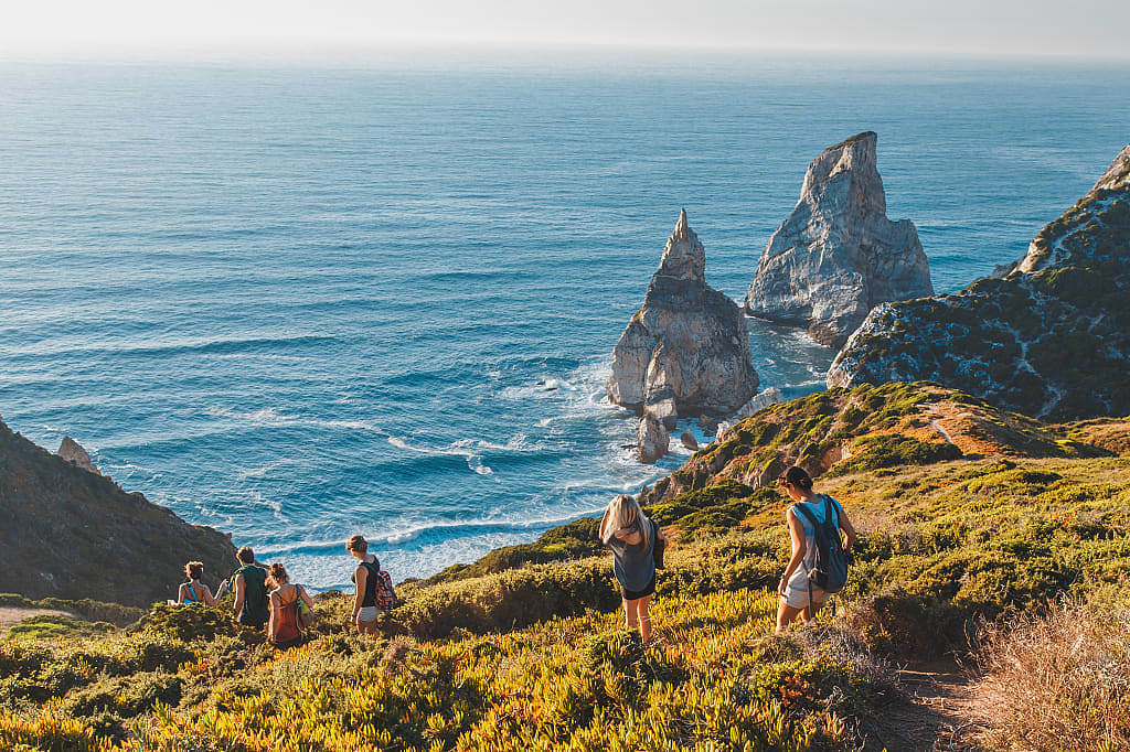 Hiking the cliffs around Cape Roca, Sintra, Portugal.