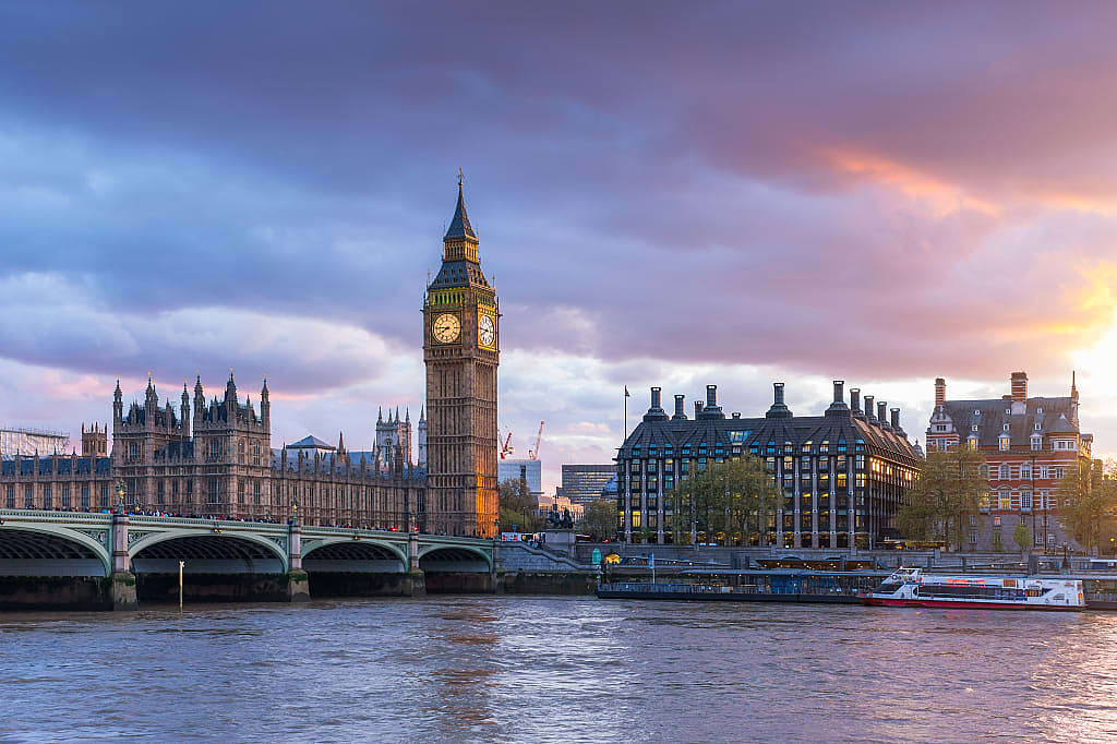 Big Ben across the River Thames in London, England
