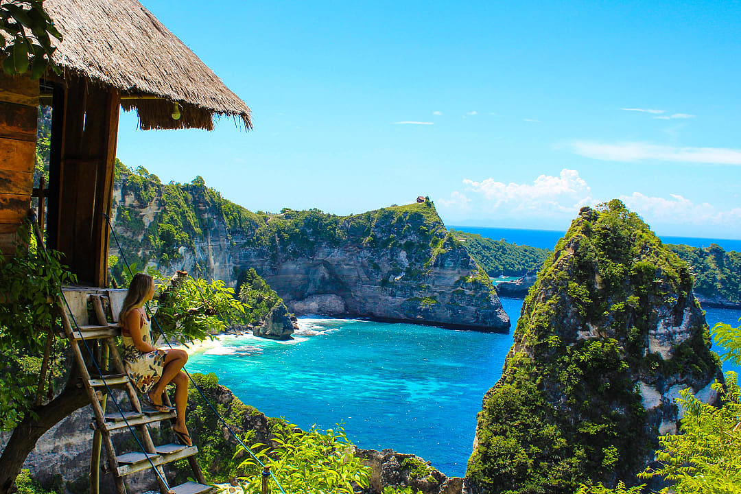 Woman enjoying the view in Penida Island, Bali