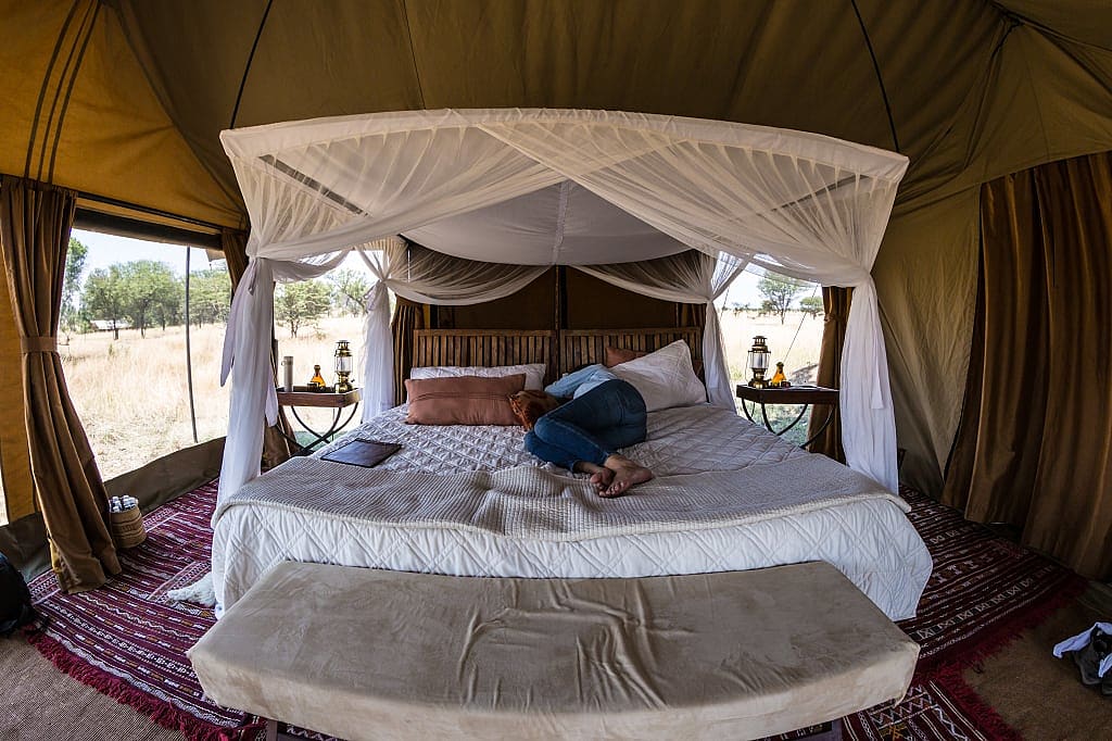 Inside luxury mobile tent in Tanzania