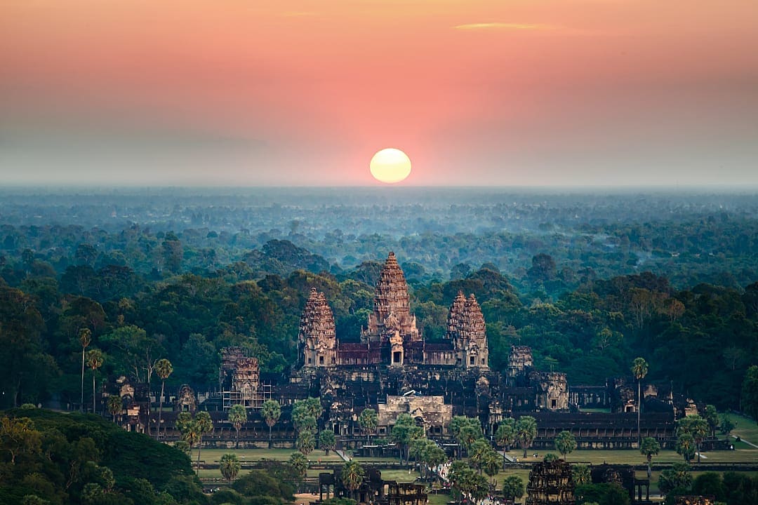 Sunset Over Angkor Wat, Bathed in Golden Light