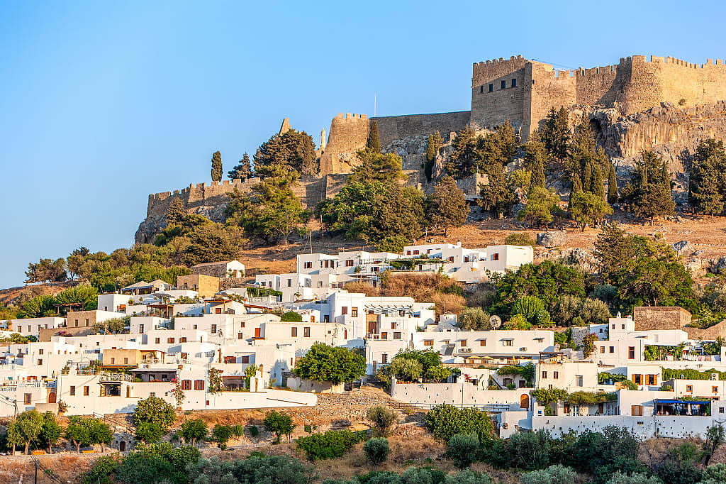 View of the city and the Rhodes fortress, Lindos, Rhodes island