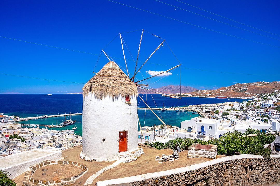 Windmill and Little Venice in Mykonos, Greece