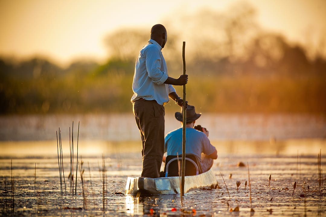 Okavango Delta att sunset in Botswana