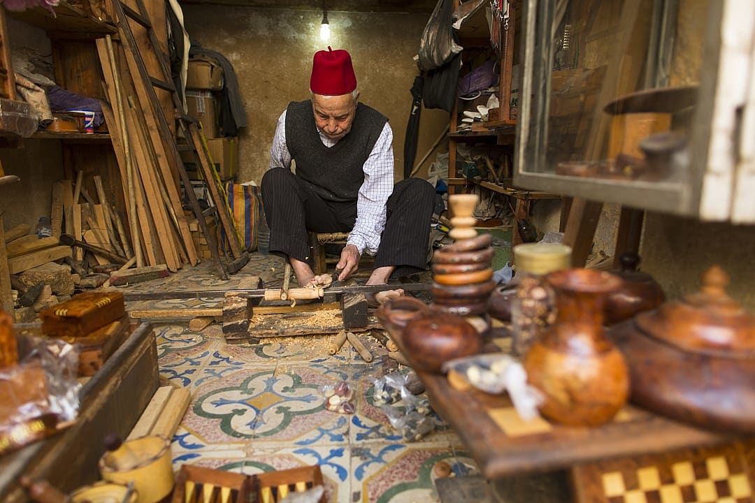 Artisan woodworking in Fez, Morocco