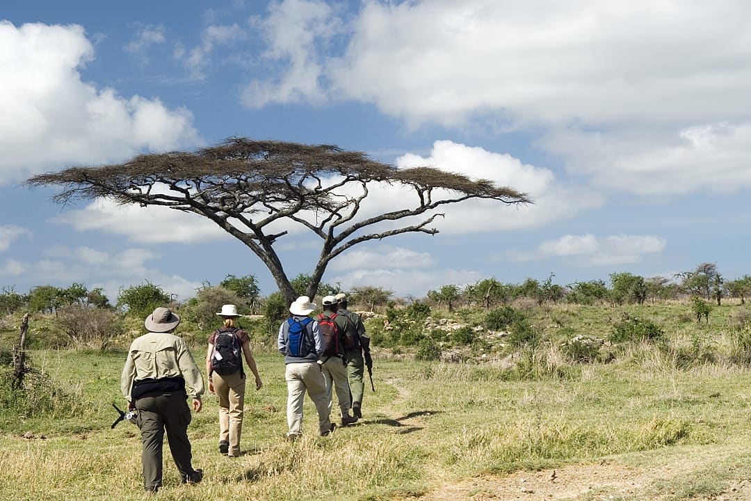 A couple enjoying a private walking safari.