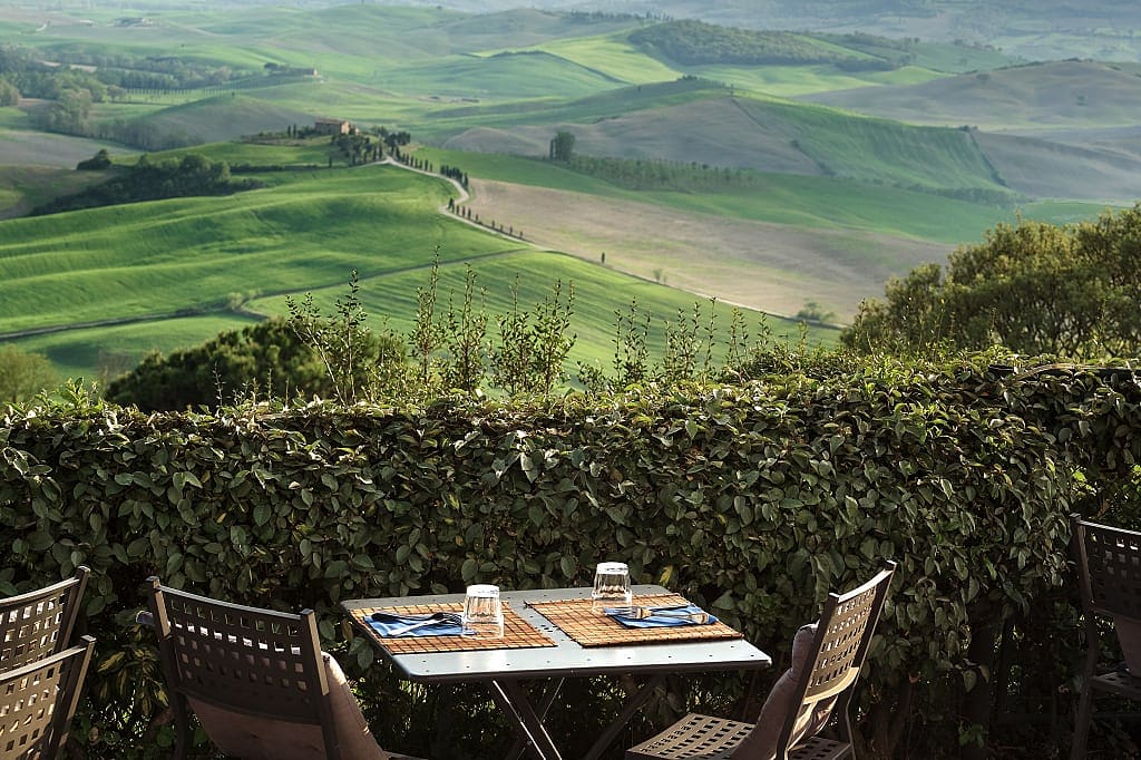 View from a restaurant with view of Tuscan hills