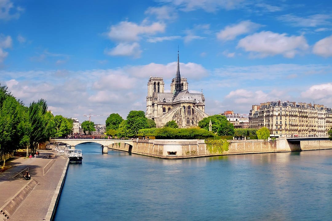 Seine River with Notre Dame in Paris, France