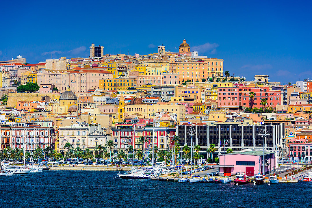 View of Cagliari city and port on Sardinia island in Italy