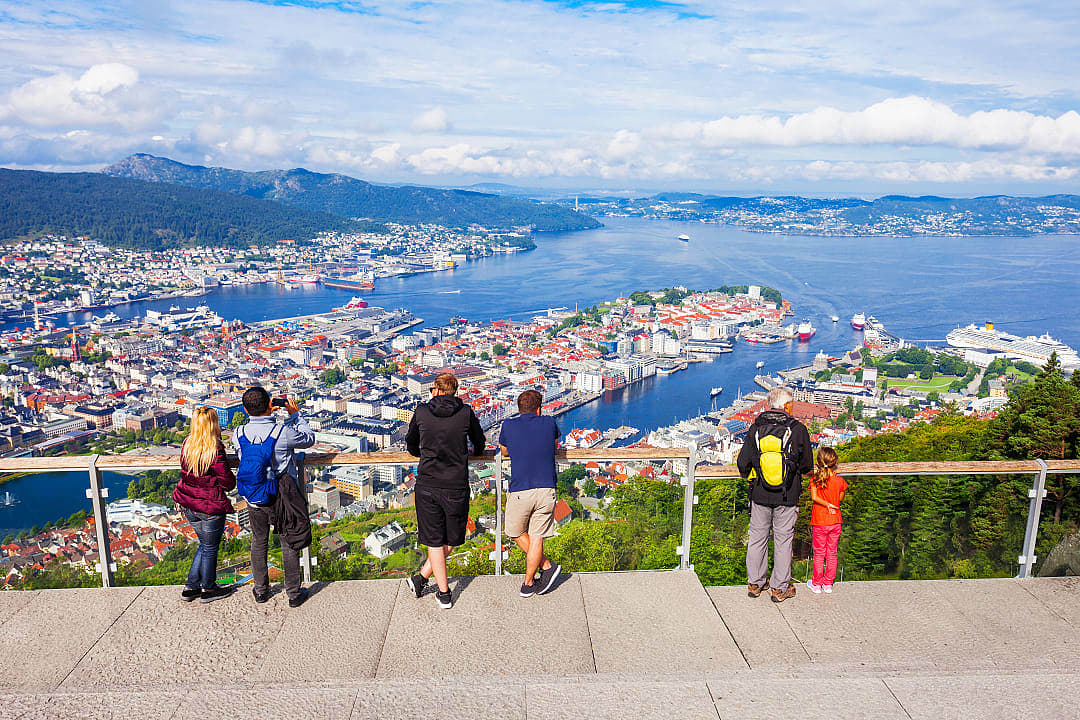 Family enjoys view in Bergen, Norway
