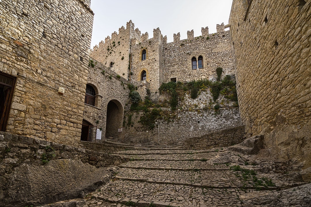 Stairway to the entrance of Caccamo medieval castle in Palermo, Italy.