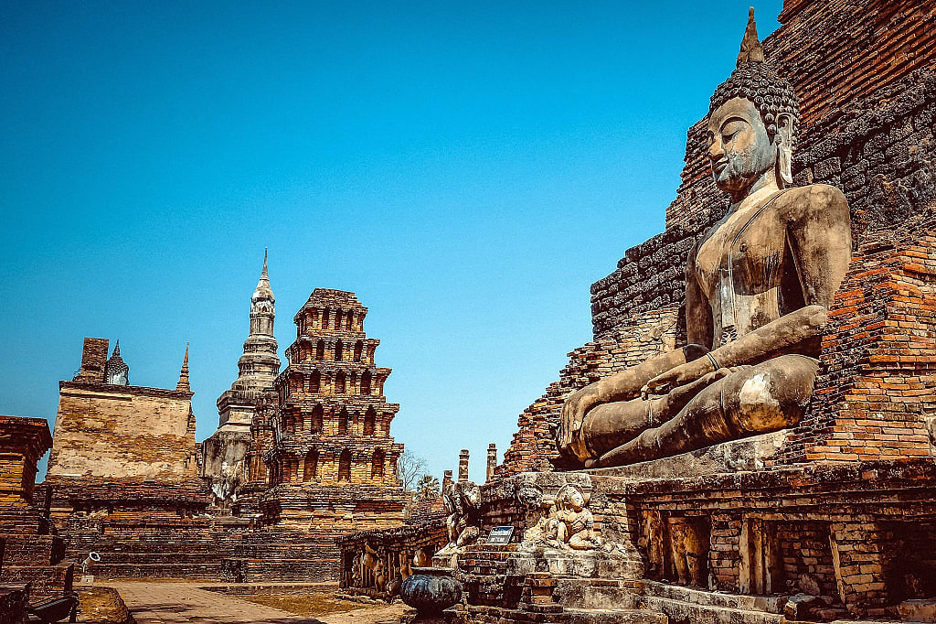 The ruins of Sukhothai at Sukhothai Historical Park in Thailand