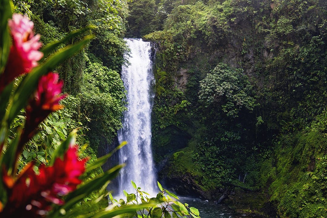 Cinchona waterfall in Alajuela, Costa Rica.