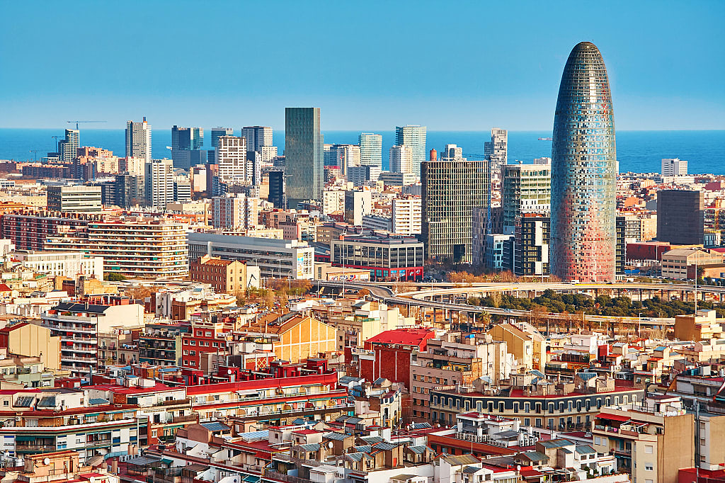 The Agbar tower and skyline in Barcelona in Spain