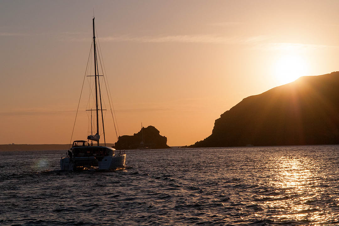 Sunset catamaran cruise Santorini.