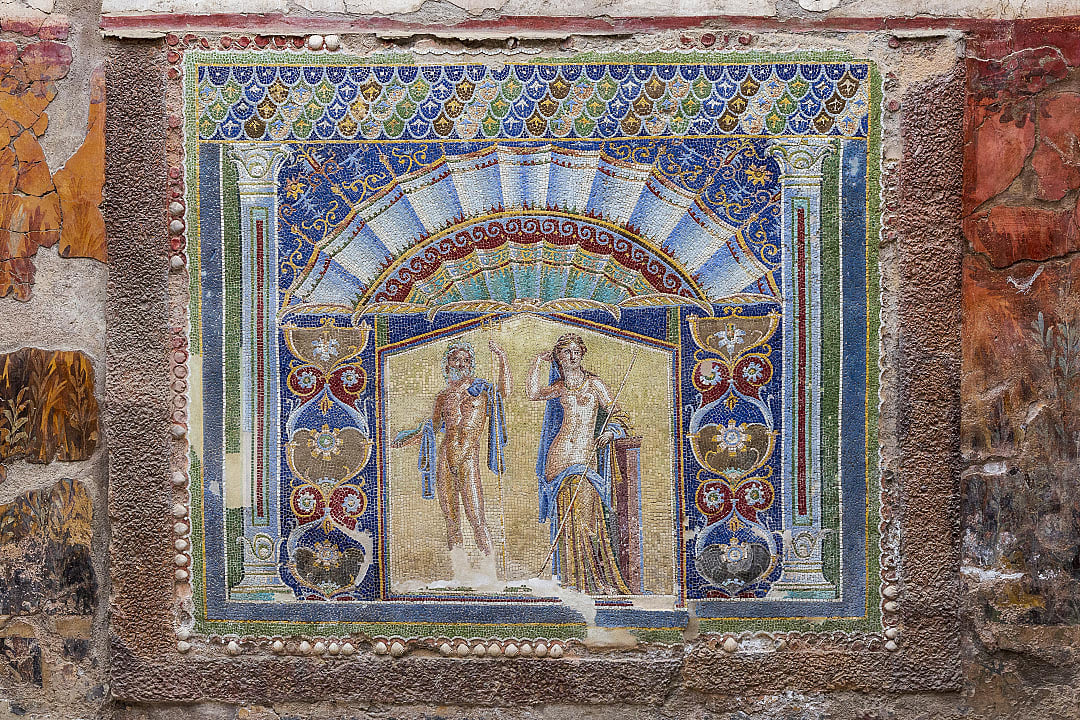 Mosaic at Herculaneum ancient ruins in Naples, Italy