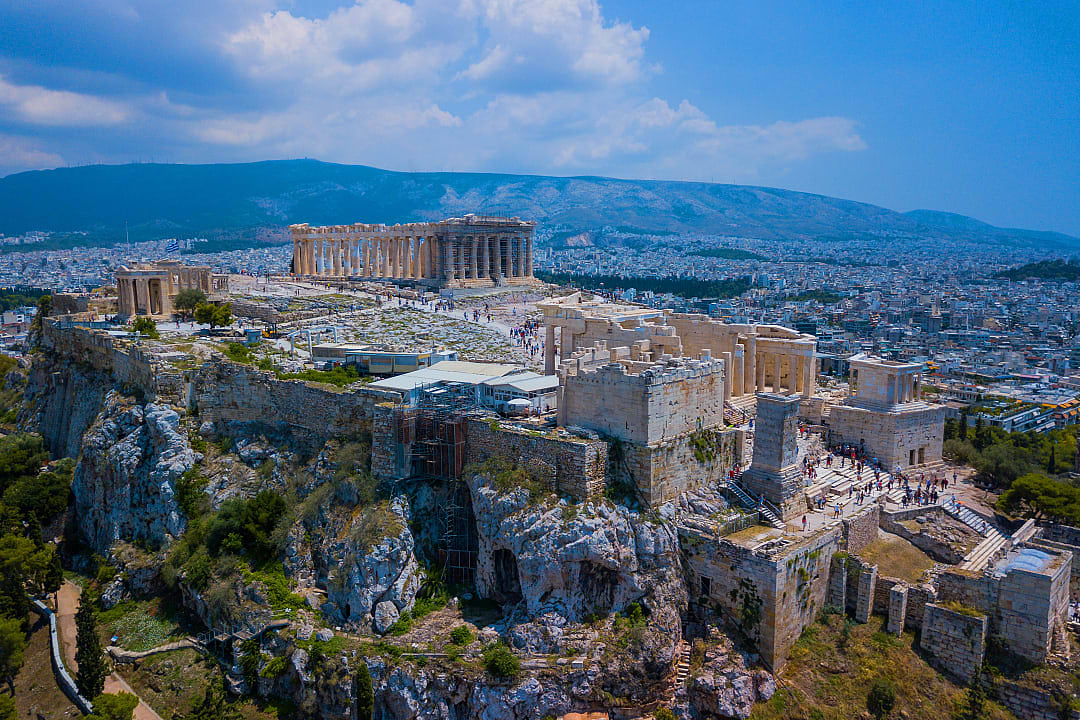 Panoramic view of Acropolis hill and Parthenon in Athens.
