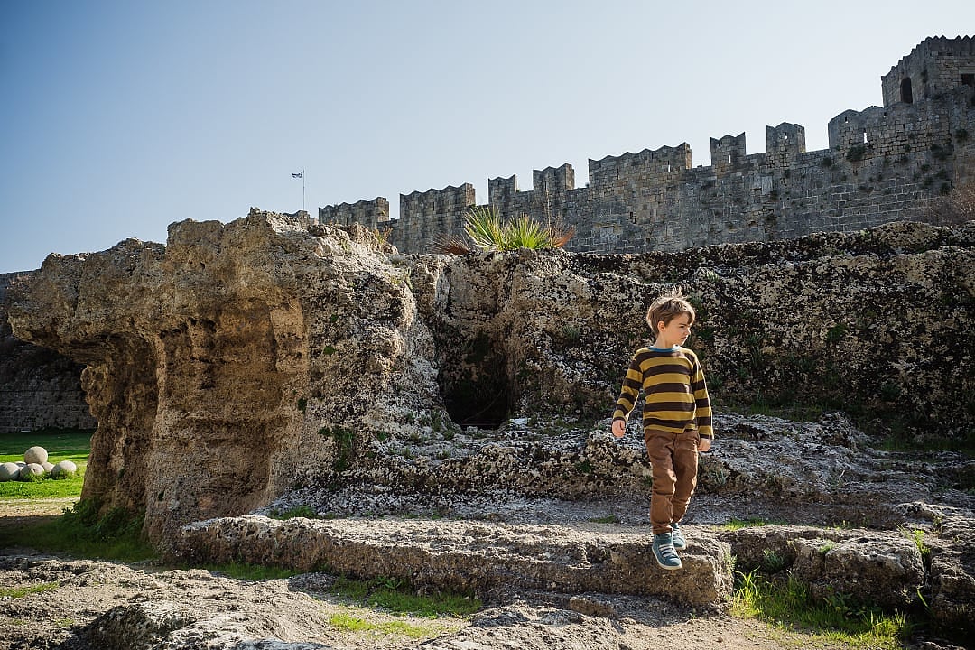 A child explores in Rhodes, Greece