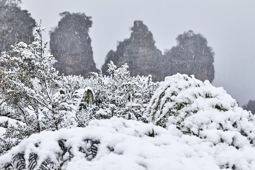 The Blue Mountains covered in snow, Australia.