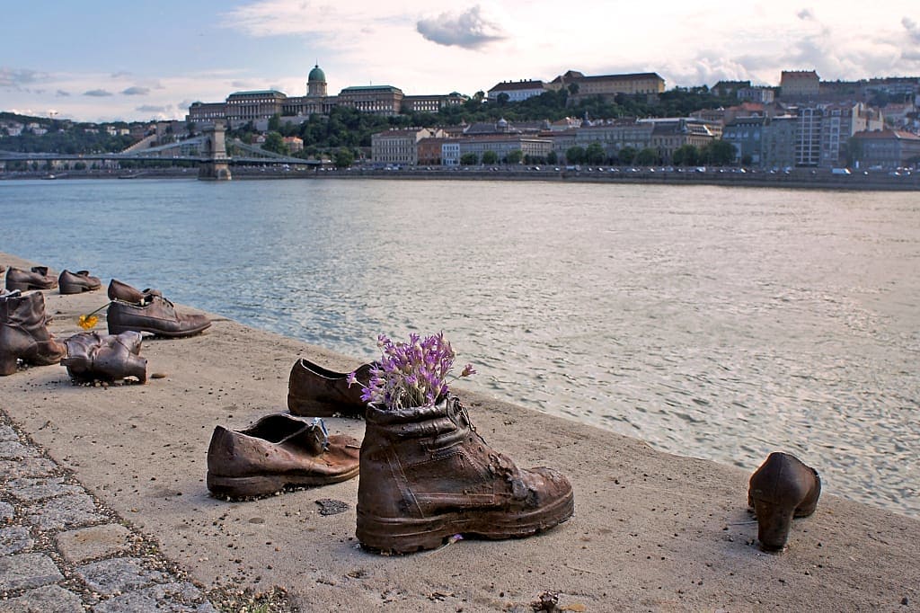 Shoes on the Danube Promenade with flower