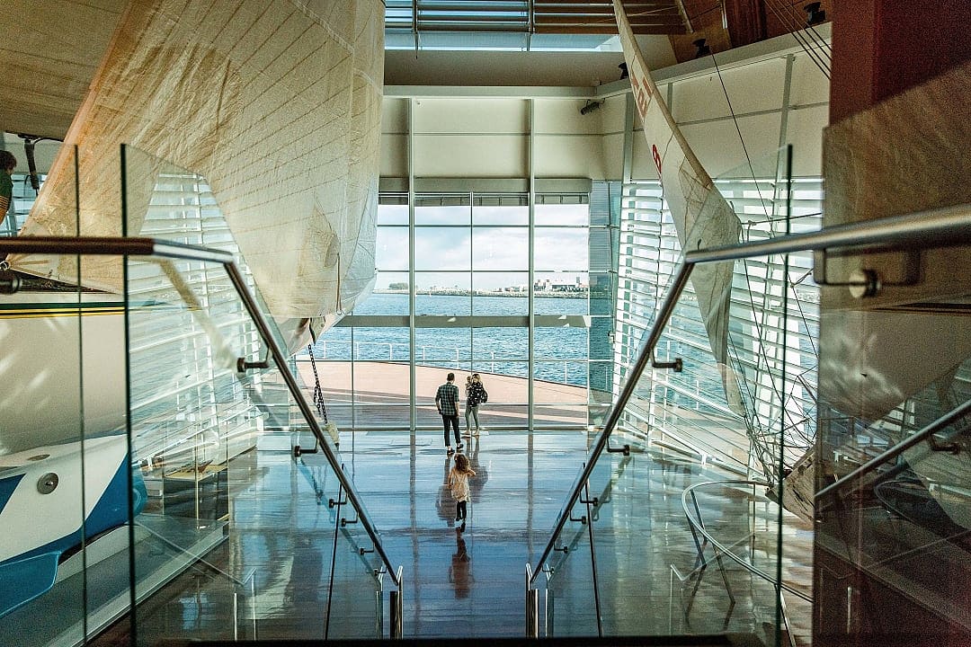 Family exploring the WA Maritime Museum with harbor views in Fremantle, Western Australia