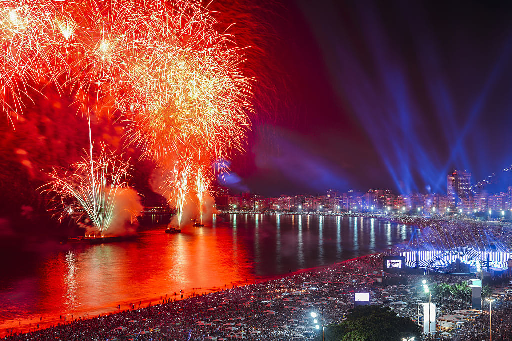 Fireworks during the celebration of Reveillon in Rio de Janeiro, Brazil