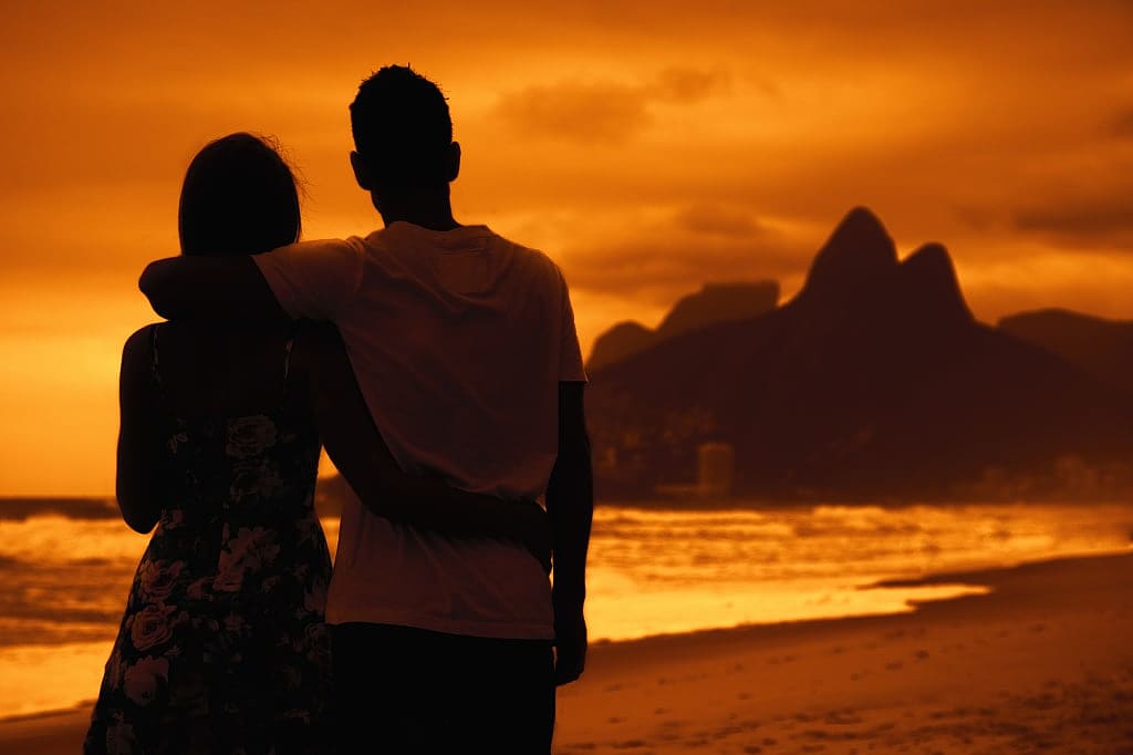 Couple in Rio de Janeiro at sunset.