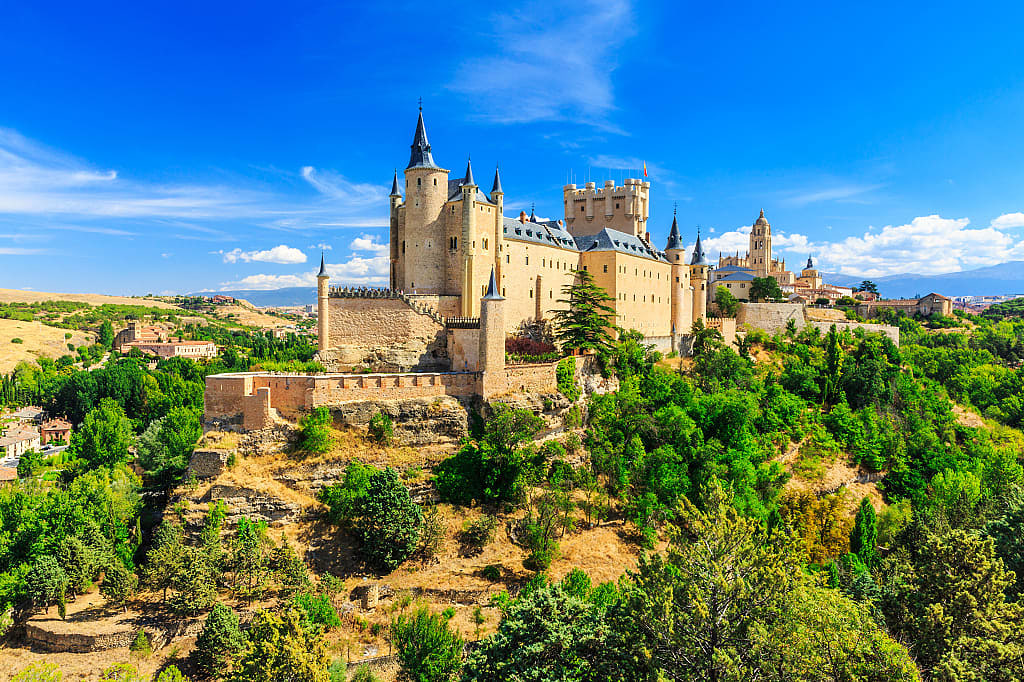 The  medieval castle, Alcazar of Segovia, in the city of Segovia, Castile and León region, Spain