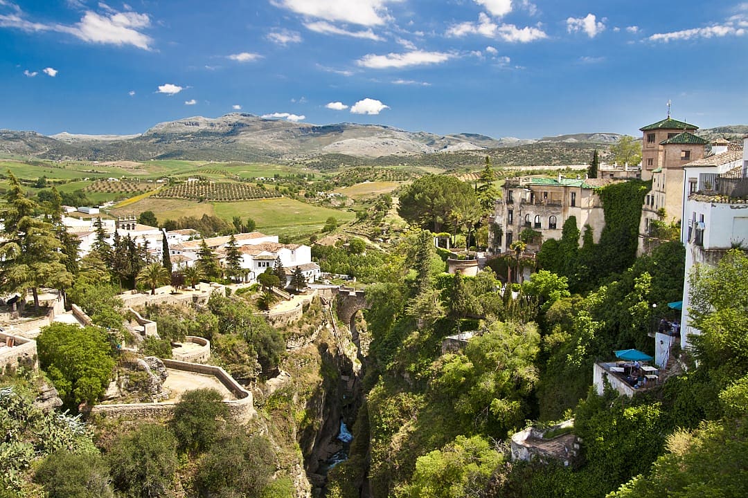 Panoramic view from a bridge in Ronda, Spain