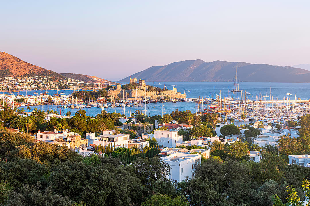 Bodrum Castle and twin bays in Bodrum, Turkey