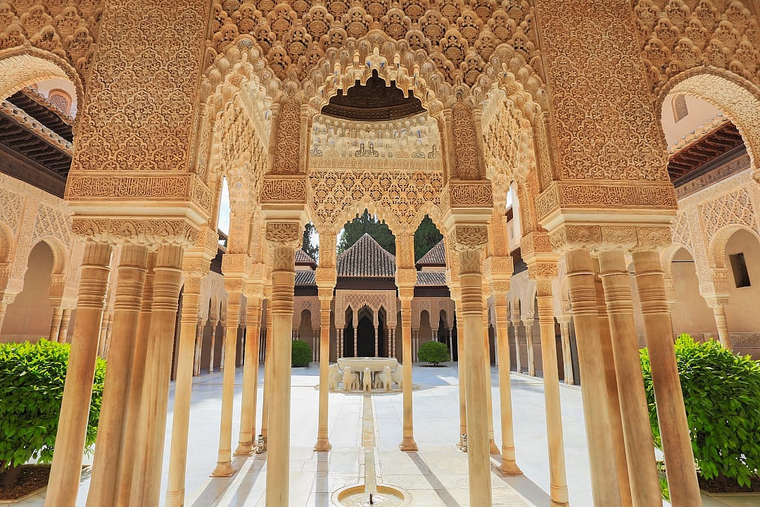 Moorish architecture at the Alhambra Palace in Granada, Spain