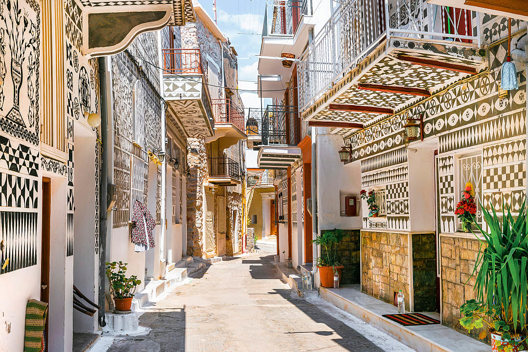 Peaceful streets of Pyrgi on Chios Island, Greece