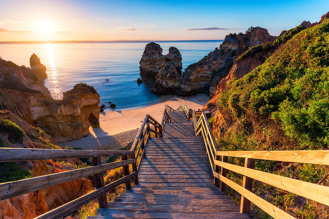 Sunset at Camilo Beach in Algarve, Portugal