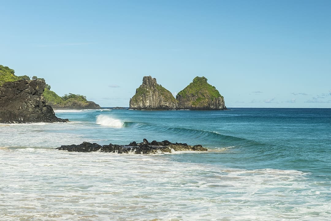 Two Brothers Hill on the beach, Fernando de Noronha, Brazil.