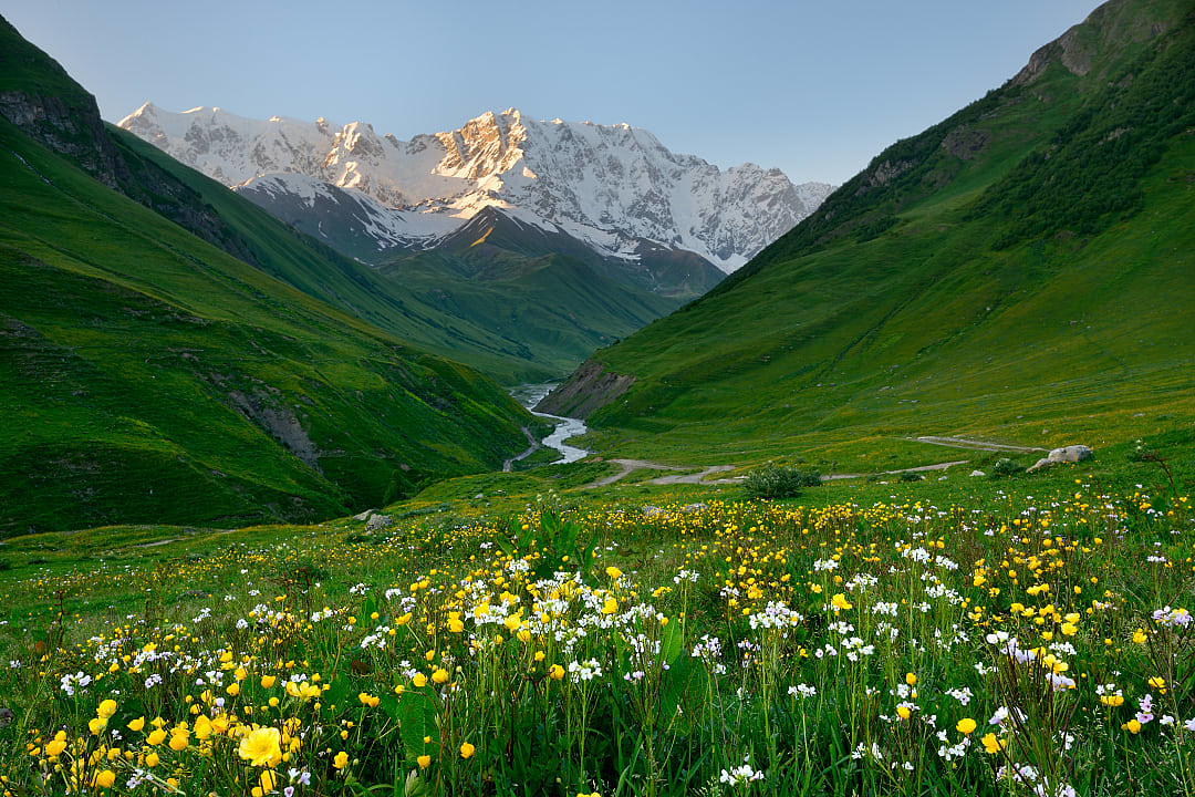 Shkhara Mountain in the the Greater Caucasus Mountain Range, Georgia