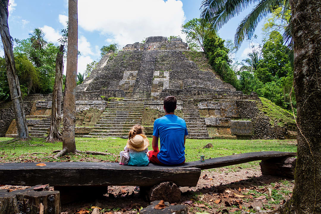 Father and daughter at Lamanai Mayan Ruins in Belize