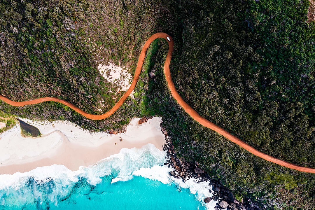 A winding coastal road along Australia’s wild shoreline.