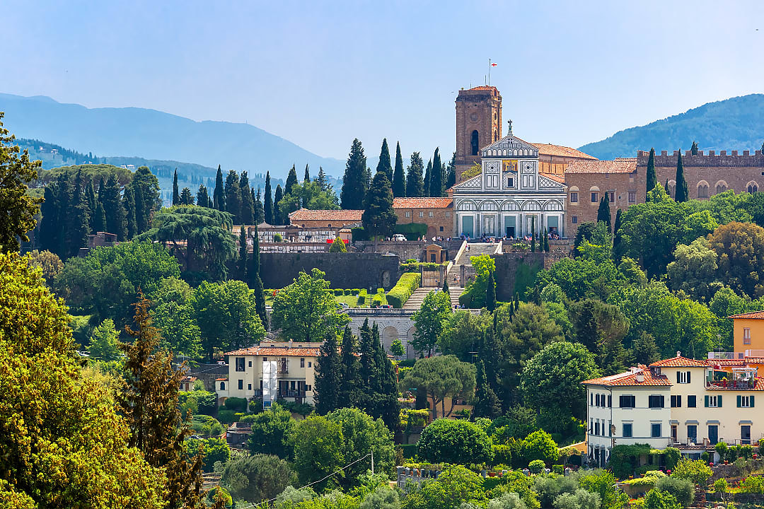 Basilica di San Miniato al Monte seen from a distance, Florence.