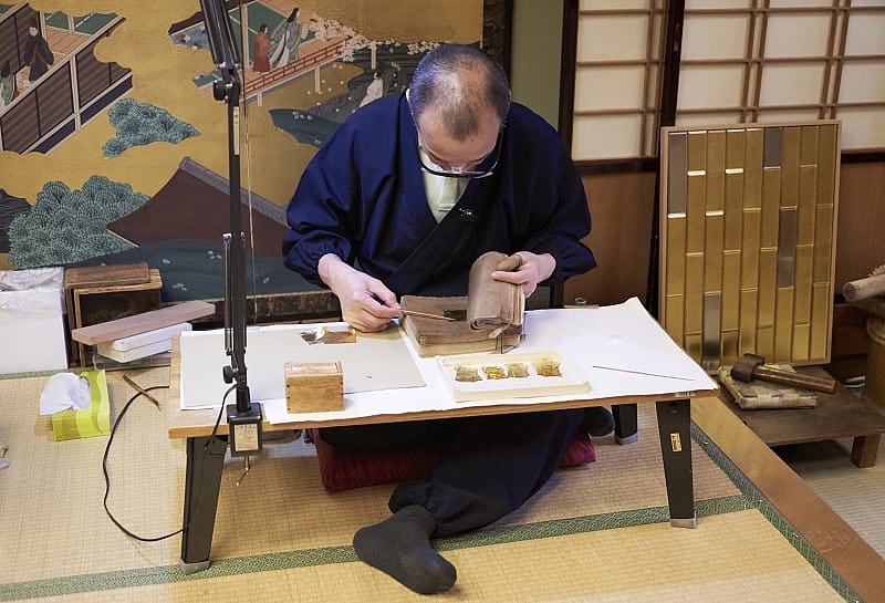 Gold leaf artisan craftsman in Kanazawa, Japan