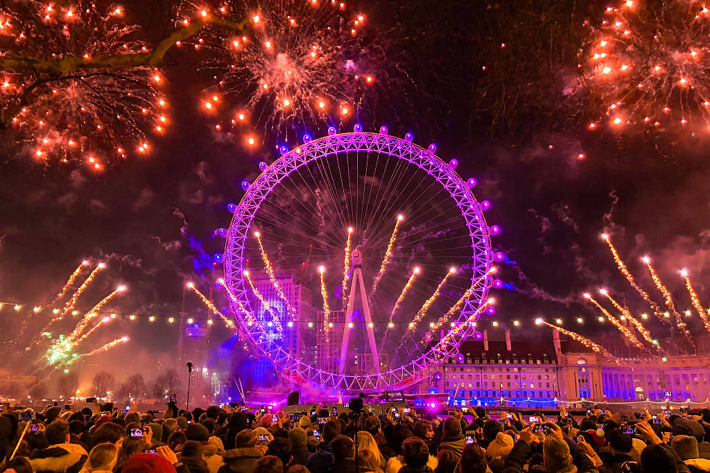 Fireworks on New Year's Eve in London, England