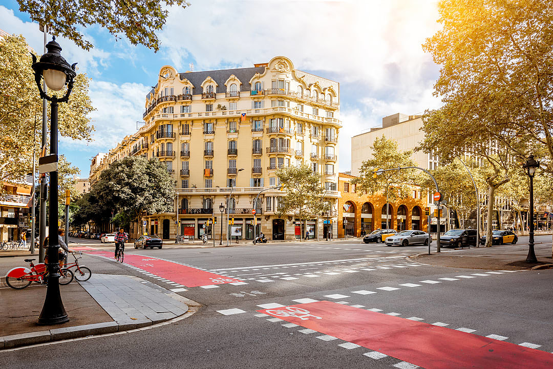 Barcelona streets lined with trees in autumn foliage