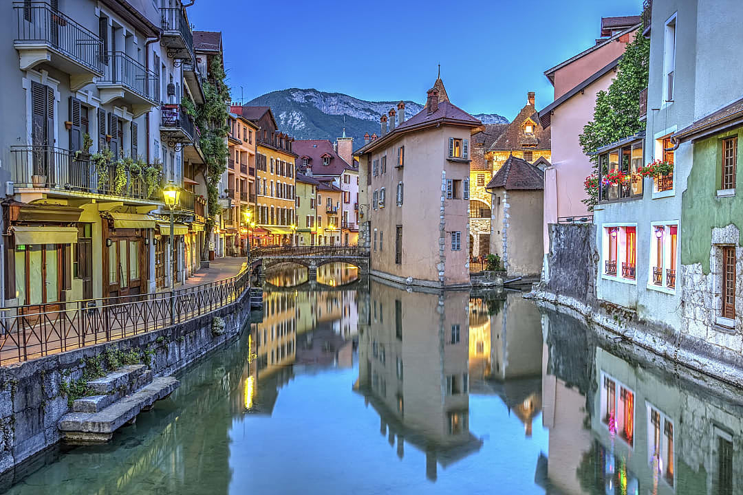 Annecy Old City, France, at night